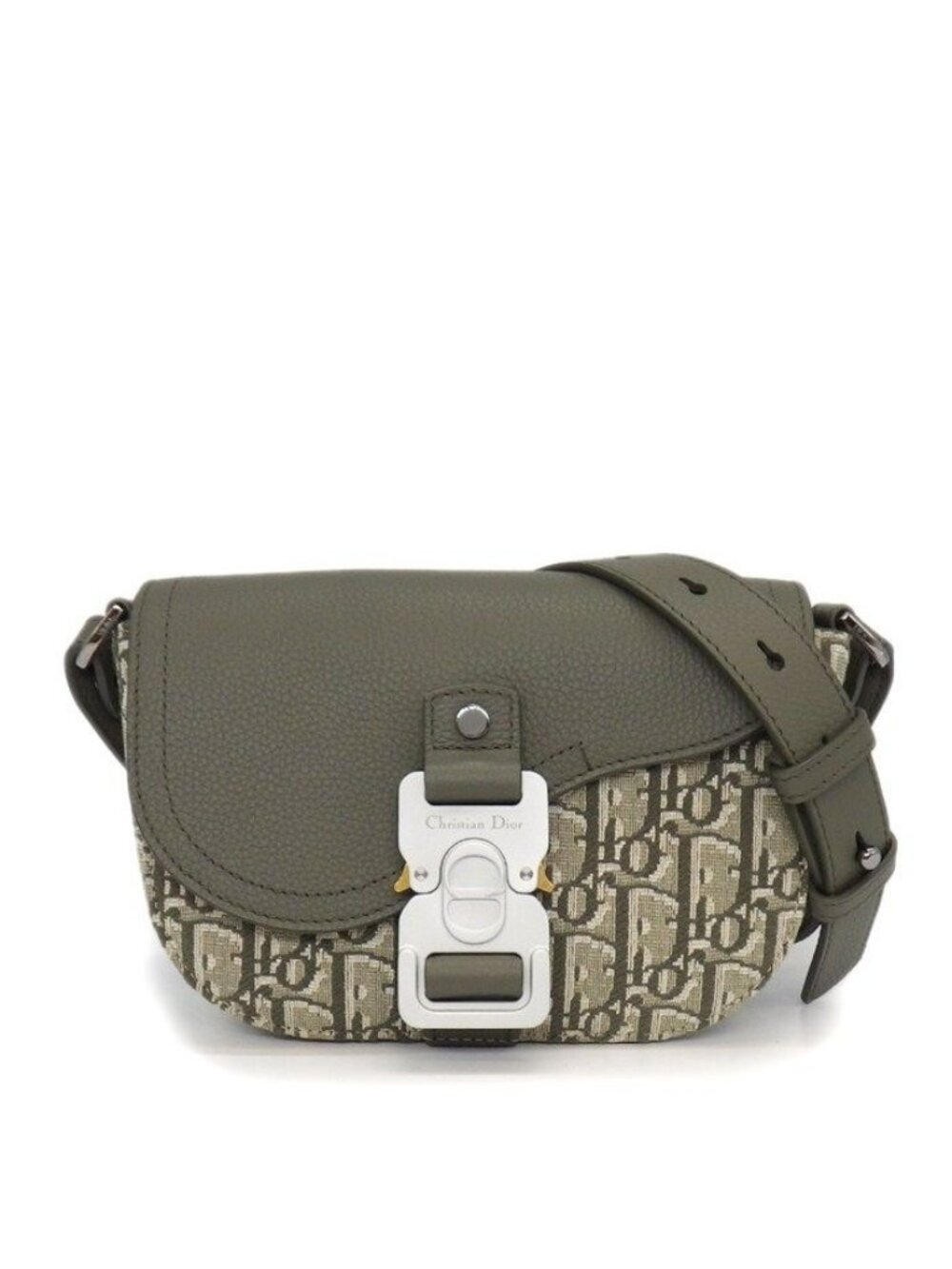 Dior Shoulder Bag with Saddle Flap Mini Khaki Cotton Calfskin